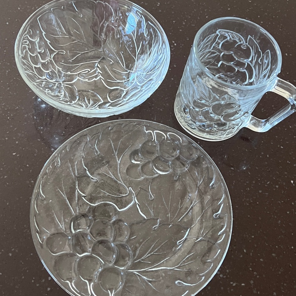 Vintage Glass Dining Set with raised grape design